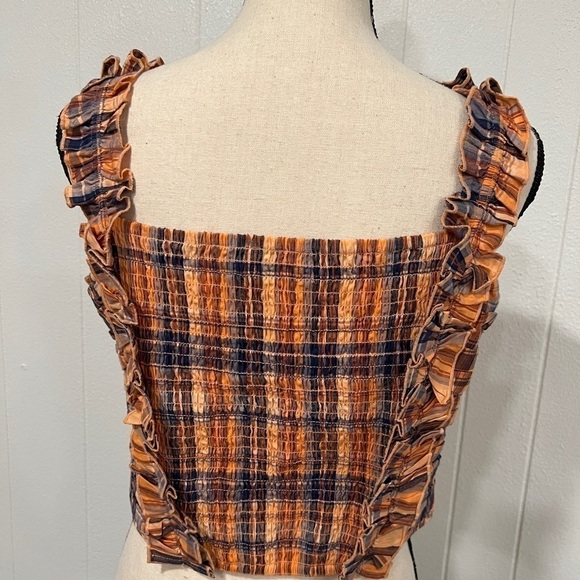 3/$25 Sale 🎈NWOT Verb (Anthro) Ruffled Plaid Tank in Orange - Picture 4 of 12